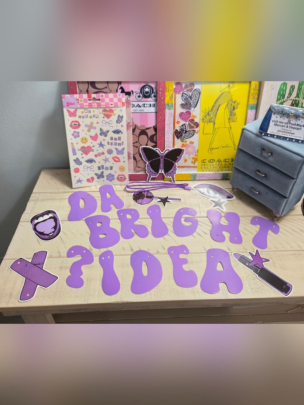 Purple 'Da Bright Idea' Olivia Rodrigo Wall Letters and Temp Tattoo's, NWOT